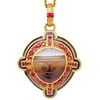 ANTIQUE RUBY, ENAMEL AND CARVED FACE LOCKET PENDANT