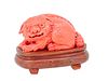 IMPORTANT CARVED CORAL LION STATUE
