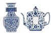 20th C Blue & White Chinese Teapot & Vase