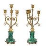 French Bronze and Malachite Candelabras