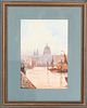Thames River, London, Signed Watercolor