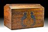 19th C. Mexican Painted Wood Chest w/ Quetzal Birds