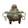 Antique Chinese Cloisonne Enamel Gilt Tripod Urn