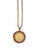 A simulated ruby and gold coin necklace