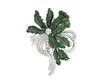 A jadeite and diamond flower brooch