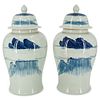(2 Pc) Chinese Blue & White Porcelain Lidded Jars