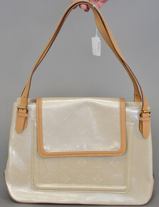 Louis Vuitton nude Vernis leather bag with tan leather straps and
