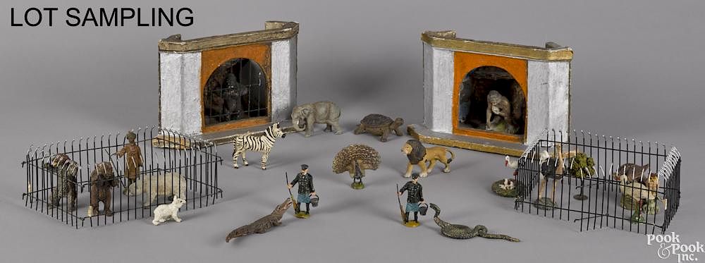 German composition zoo menagerie, to include two corner cage enclosures,  8\'\' h., 11 1/2\'\' w. sold at auction on 3rd December | Bidsquare