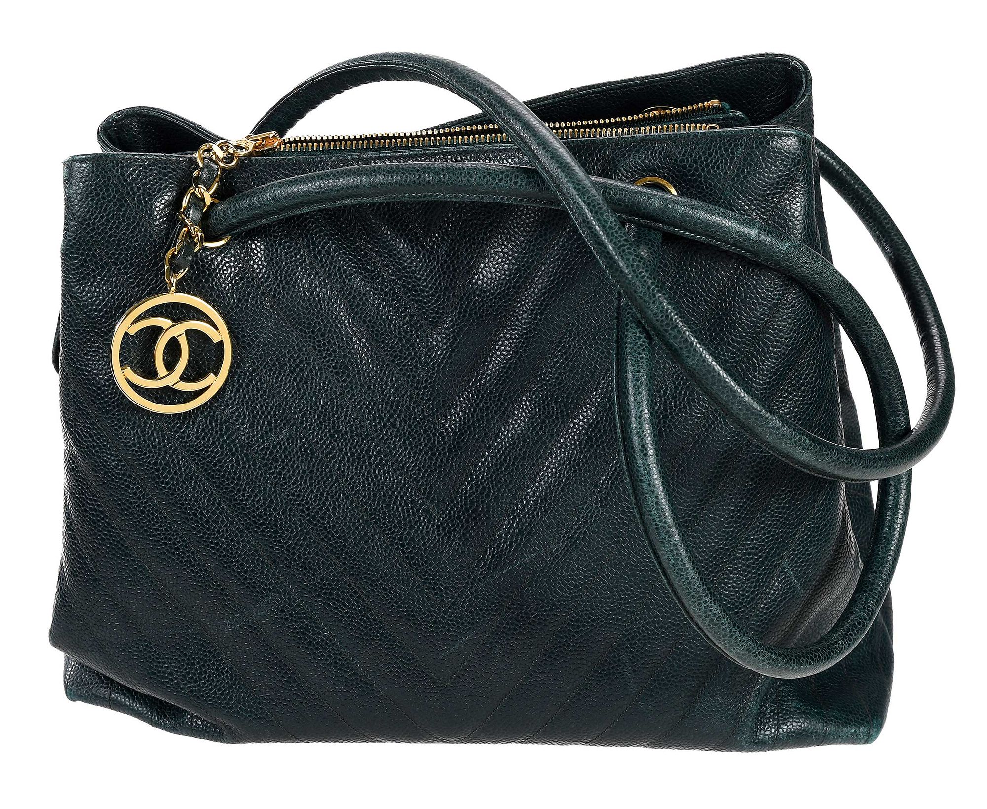 Chanel Leather Chevron Tote, Green for sale at auction on 16th