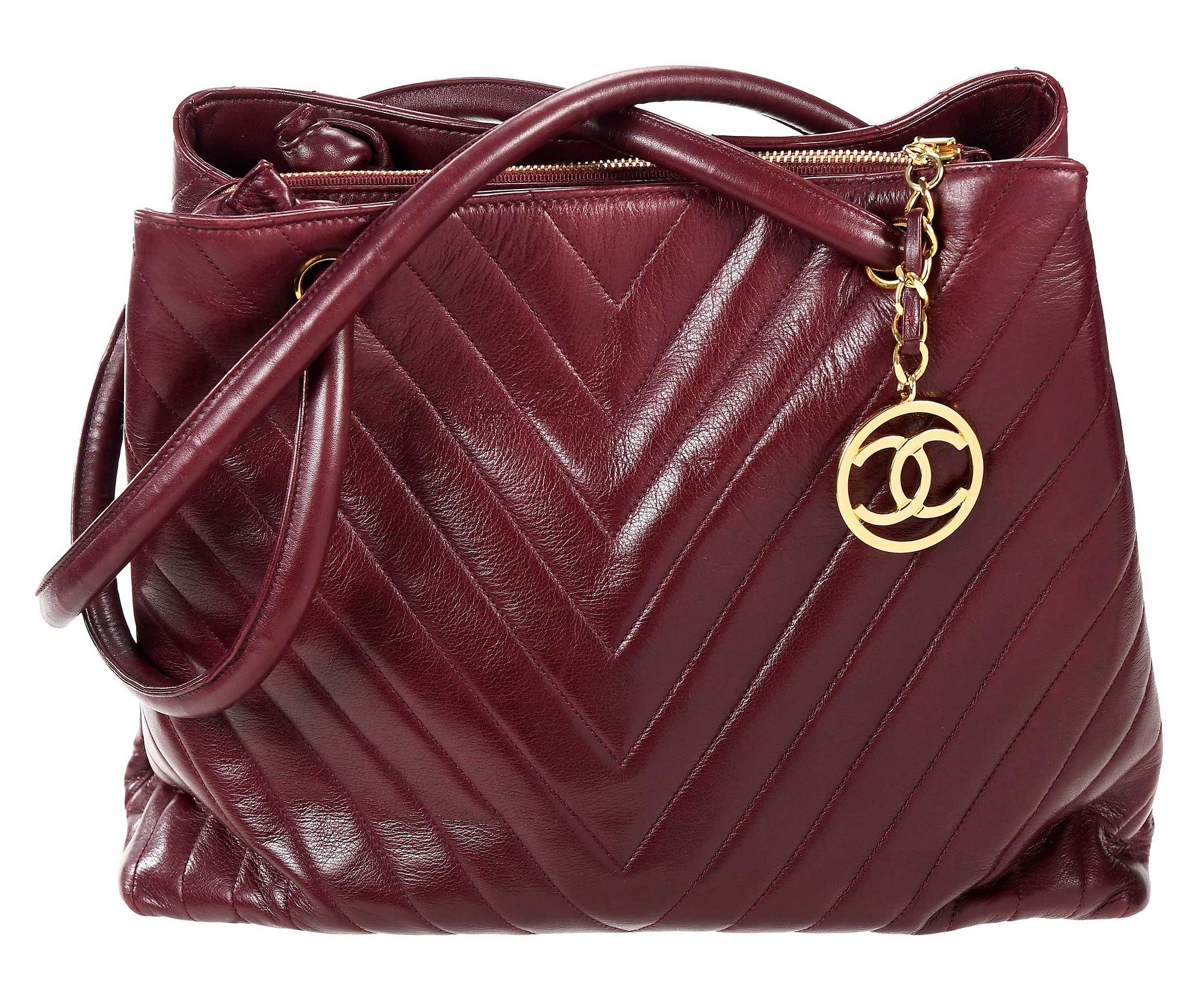 Chanel Leather Chevron Tote, Burgundy for sale at auction on 16th September