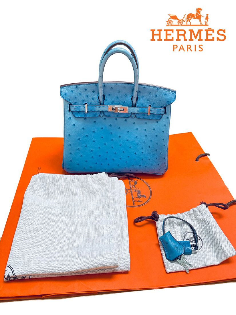 A Hermes Birkin 30 Blue Mykonos Ostrich Leather Bag for sale at auction on  1st September