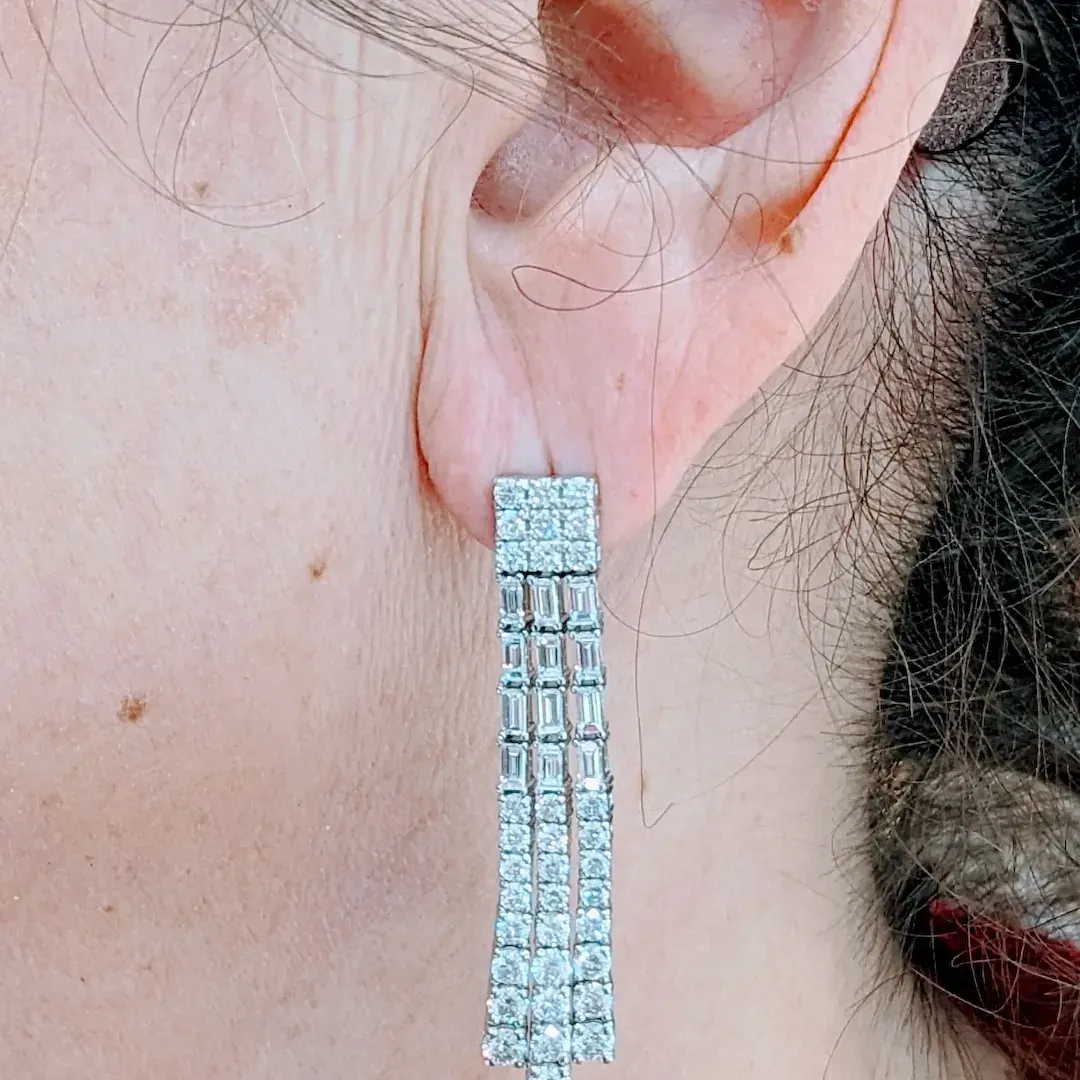Gold & Baguette Diamond Dangle Earrings - John Lyras Jewellery