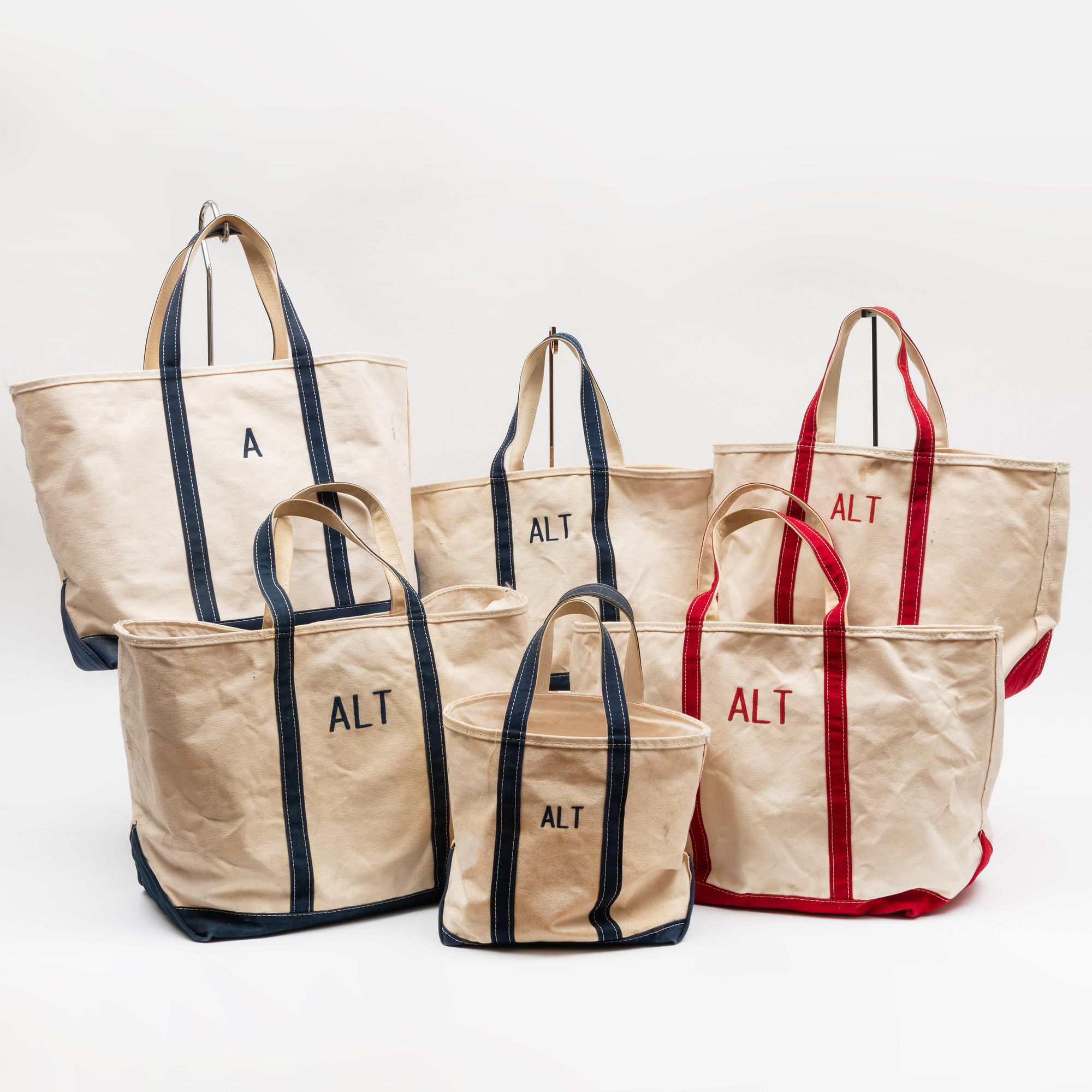 Group of Six LL Bean Canvas Totes with Monogram for sale at