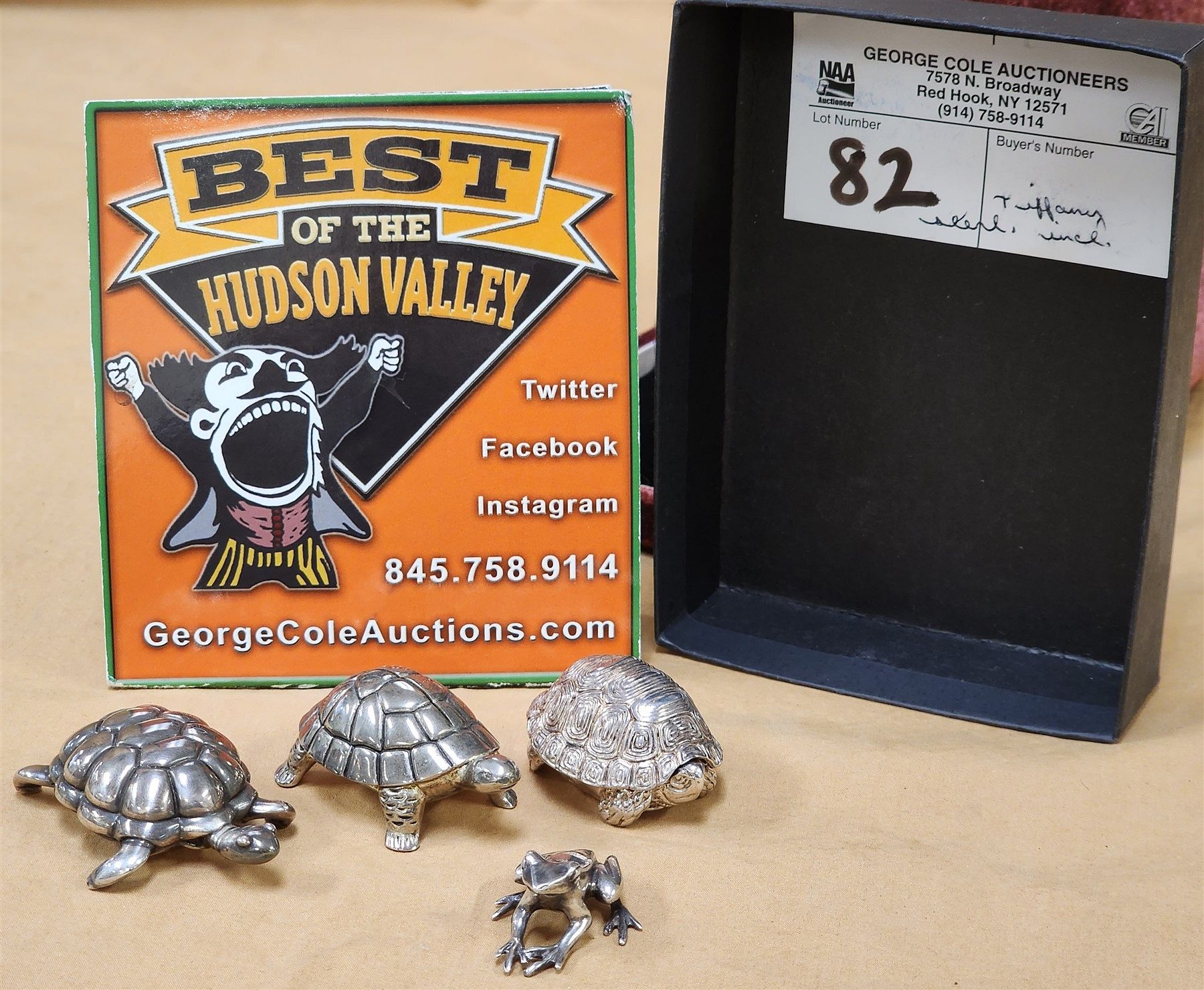 Tray Sterl Mini Turtles Tiffany 3/4H X 2 1/4L X 1 3/4W, Thistle Bee Bx  1H X 1 1/2L X 1 1/8W, Place Card Holder 3/4H X 2L X 1 1/8W And