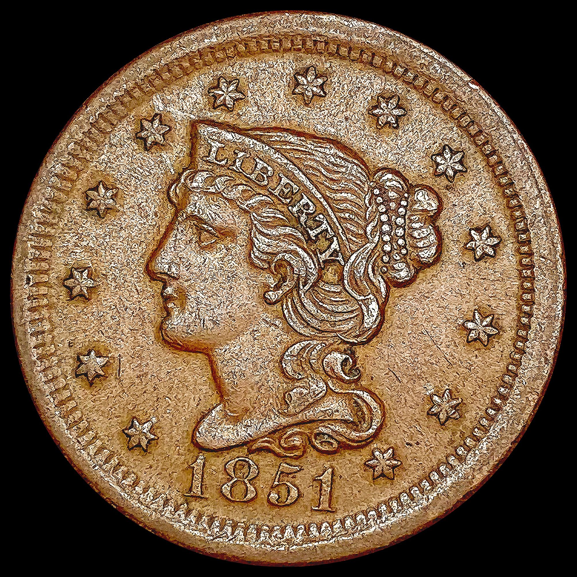 1851 Braided Hair Large Cent CLOSELY UNCIRCULATED for sale at