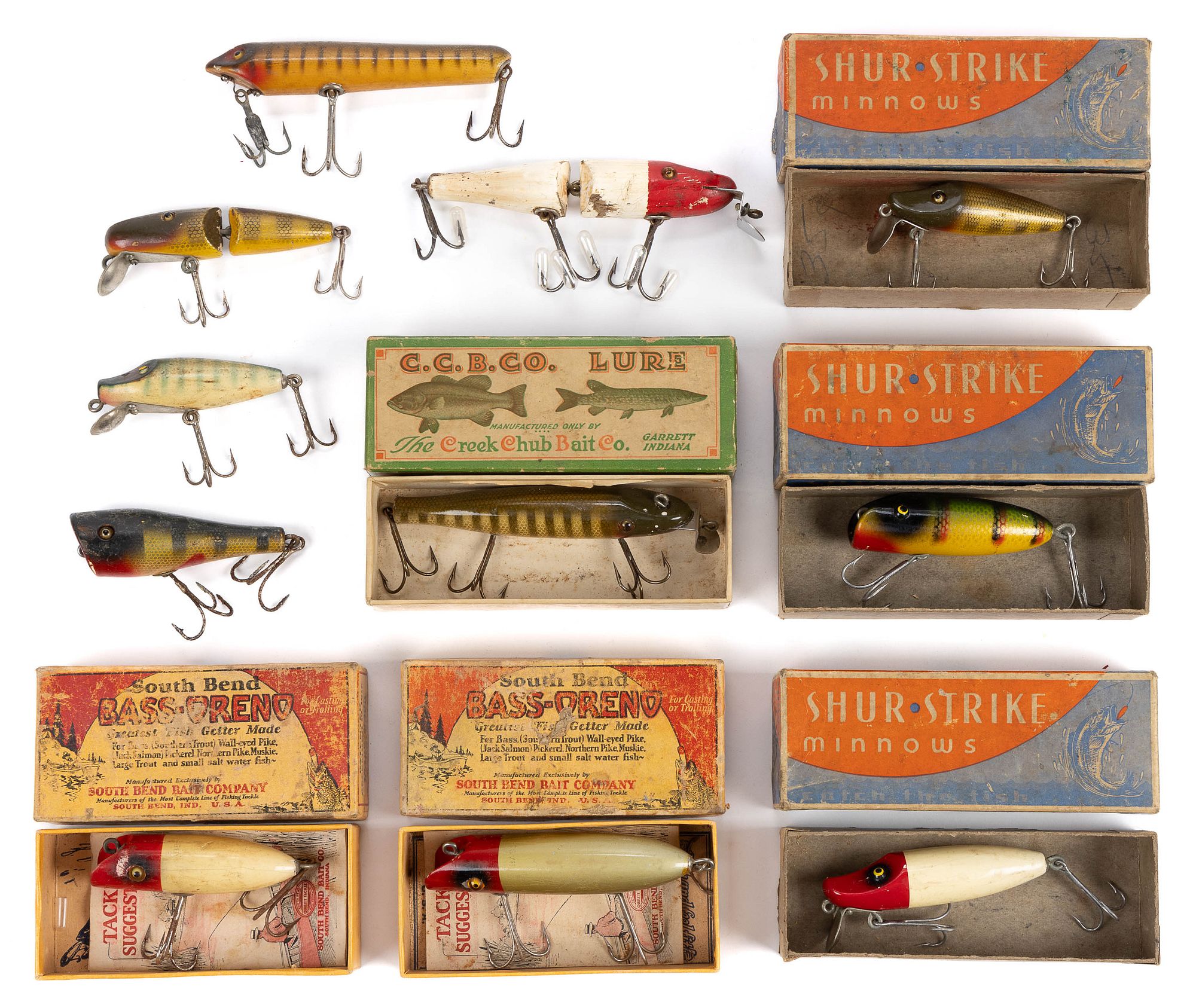 ANTIQUE / VINTAGE GLASS-EYED FISHING LURES AND BOXES, LOT OF 17 for sale at  auction on 10th February