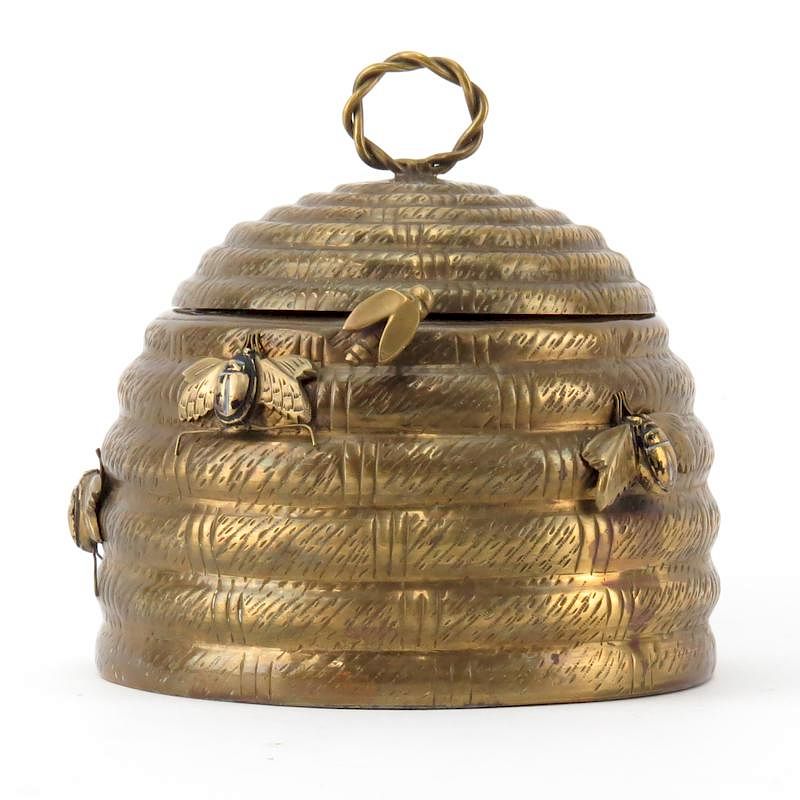 Vintage Mottahedeh Brass Beehive Lidded Box sold at auction on 3rd May