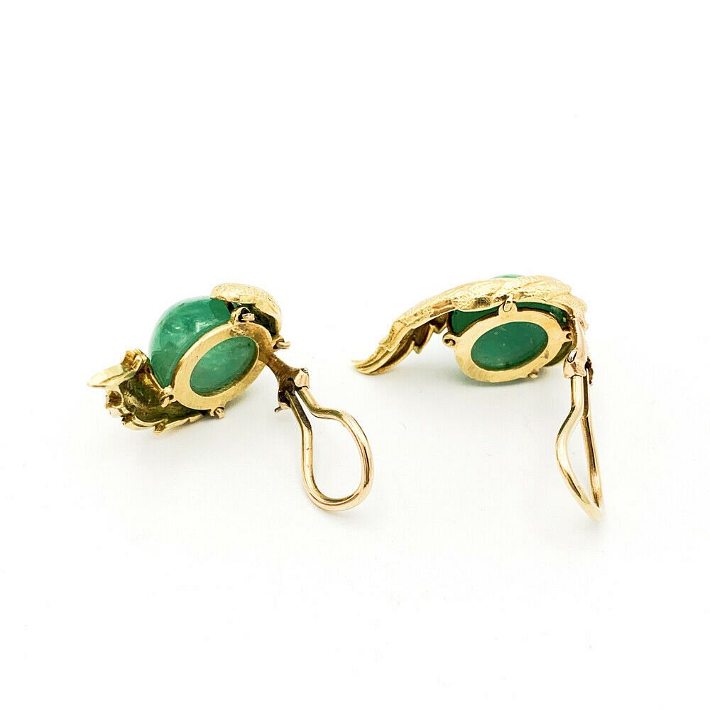Estate 18k Yellow Gold 10 ct Cabochon Emerald Clip Earring for sale at ...