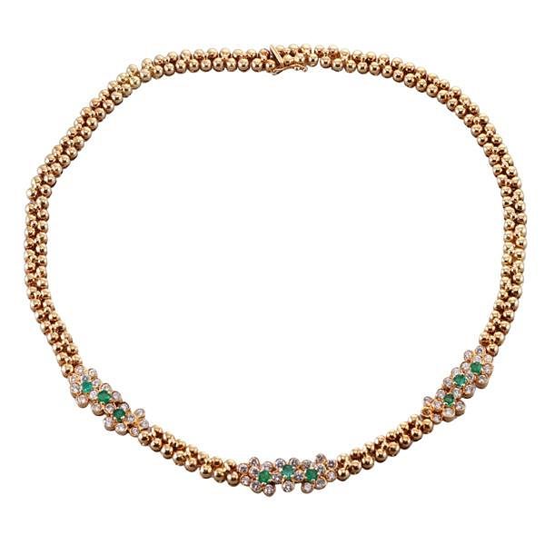 18k Yellow Gold Diamond Emerald Necklace for sale at auction on 7th May ...