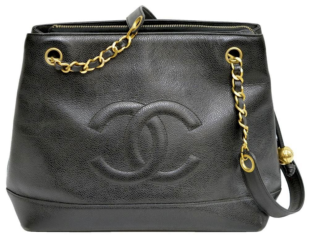 CHANEL VINTAGE BLACK CAVIAR LEATHER TOTE BAG for sale at auction