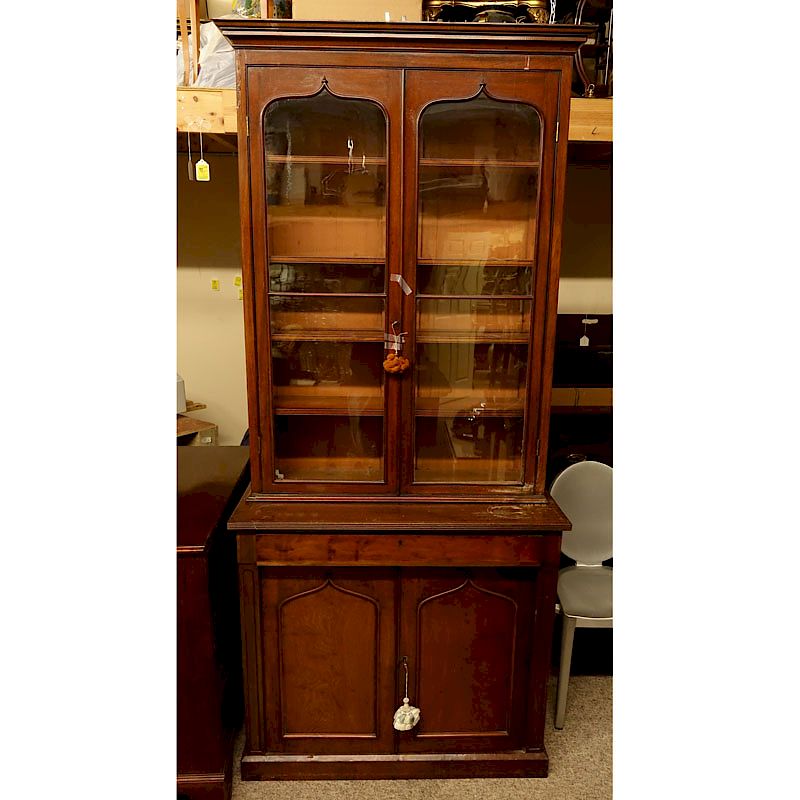 Antique Victorian Mahogany Bookcase, Antique Glass Bookcase With Drawers