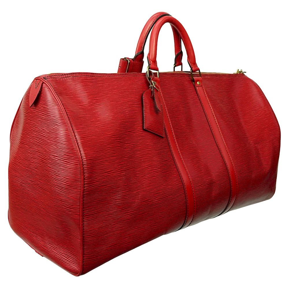 Louis Vuitton Red Epi Keepall 55 Black Stitching sold at auction