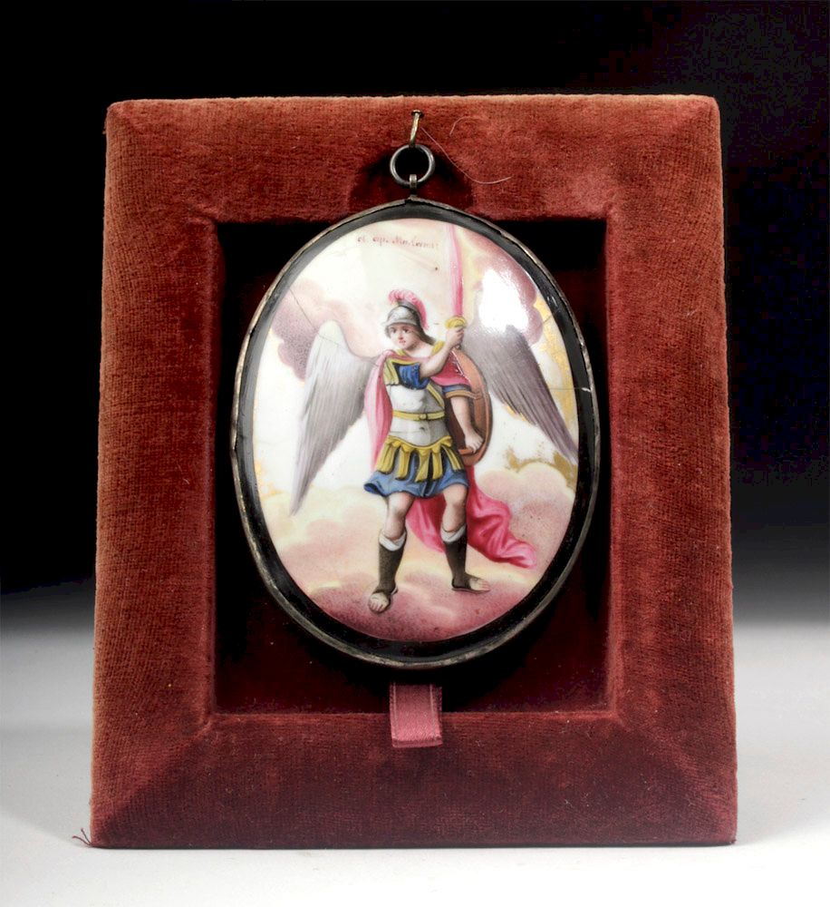 18th C. Russian Enameled Silver Icon - St. Michael for sale at