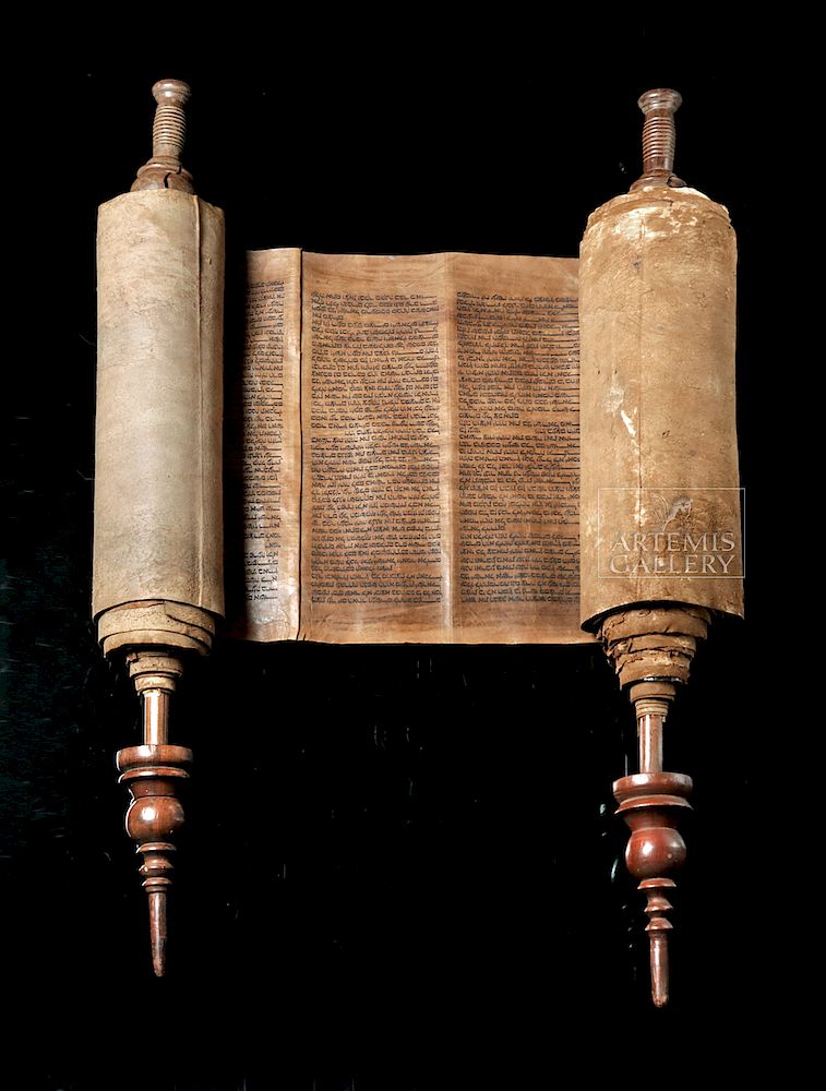 Handwritten 18th C. Hebrew Torah Scroll - from Morocco for sale at auction  on 11th October