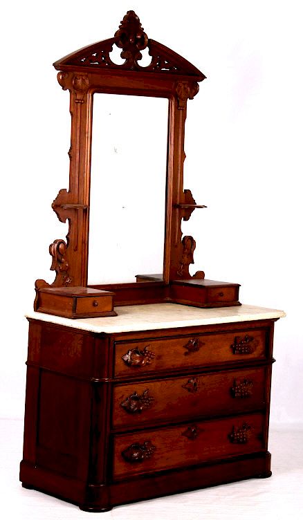 Antique Victorian Marble Top Dresser, Antique Dresser Top Mirror With Drawer
