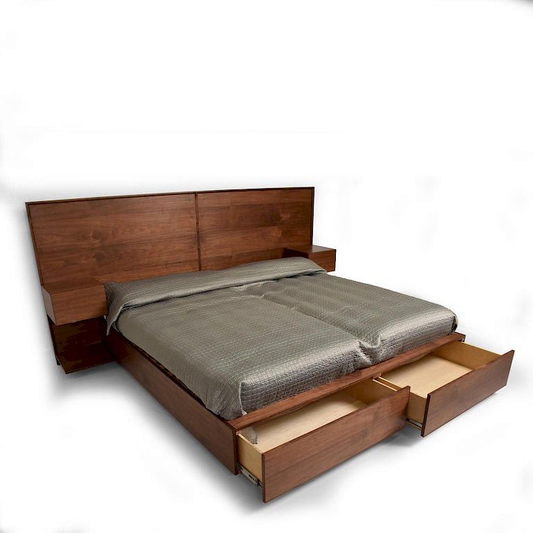 Mid Century Modern Custom King Size, King Size Bed With Built In Nightstands