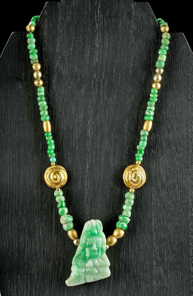 Maya Jade / Gold Necklace - Figurative Pendant sold at auction on 