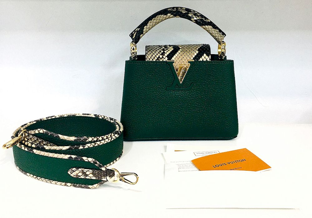 Louis Vuitton Emeraude Green Leather and Python Skin Capucines Mini Bag