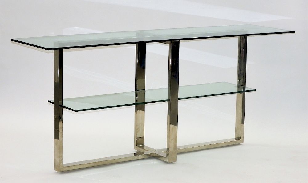 Williams Sonoma Chrome Glass Sofa, Chrome And Glass Console Table With Shelf