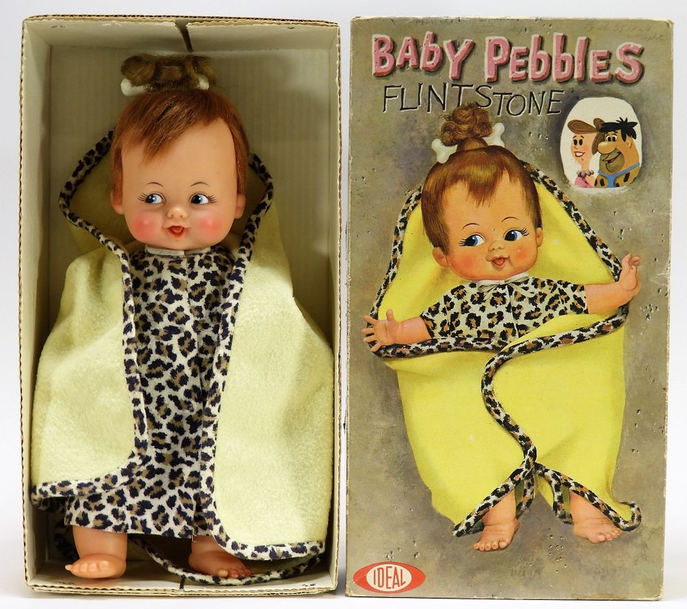 Dollhouse Miniature 1:12 Baby Pebbles Flintstone Doll Box 1960s girl nursery 