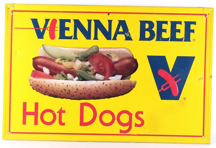 Vienna Beef Hot Dog Single Side Sign c. Mid 1900's sold at auction on 1st  August