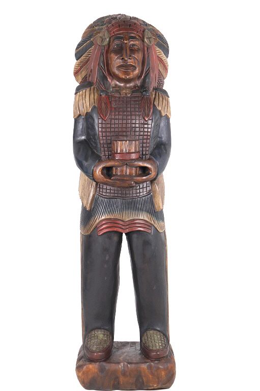 Large Cigar Indian Carved Wood, Wooden Indian Statue Life Size