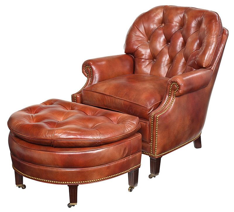 Contemporary Tufted Leather Club Chair, Brown Leather Club Chair And Ottoman