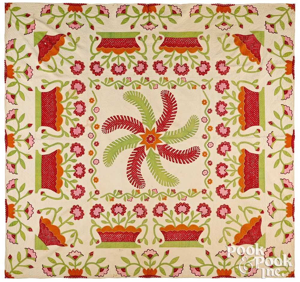 Princess Feather and rose basket quilt, ca. 1860 sold at auction on ...